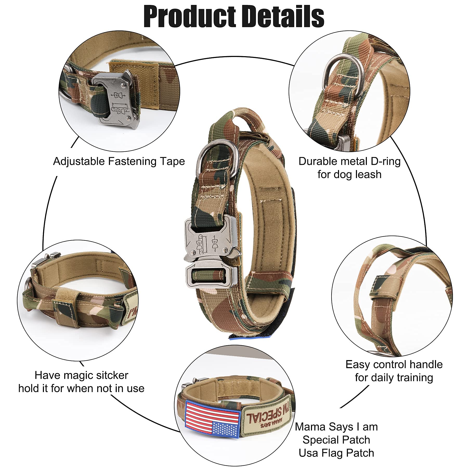 Kcucop Tactical Dog Collar - Heavy Duty Collar With Handle And Metal Buckle, Military Thick Dog Collars For Medium And Large Dog